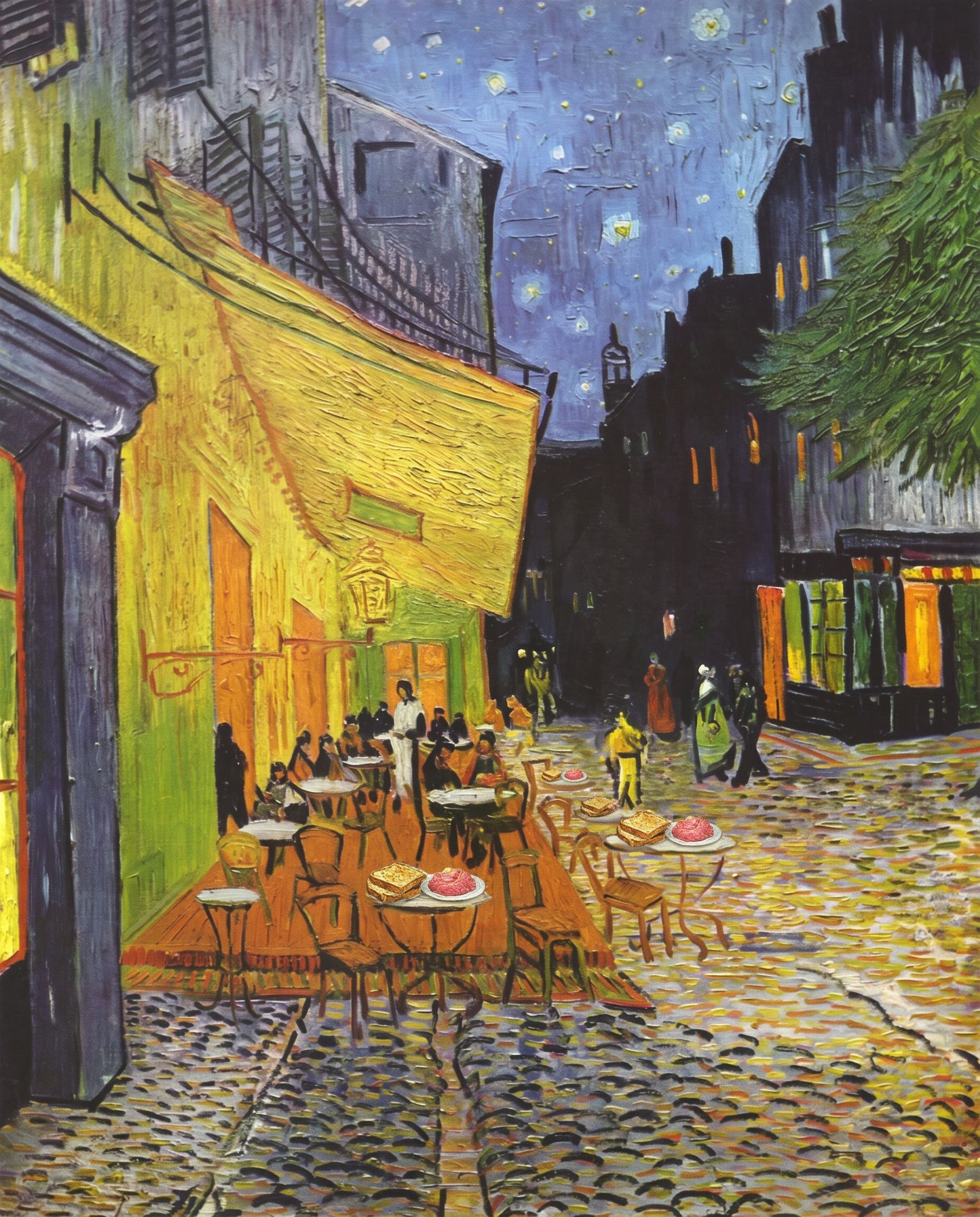 Caféterras bij nacht, nu met filet, naar Vincent van Gogh, 1888