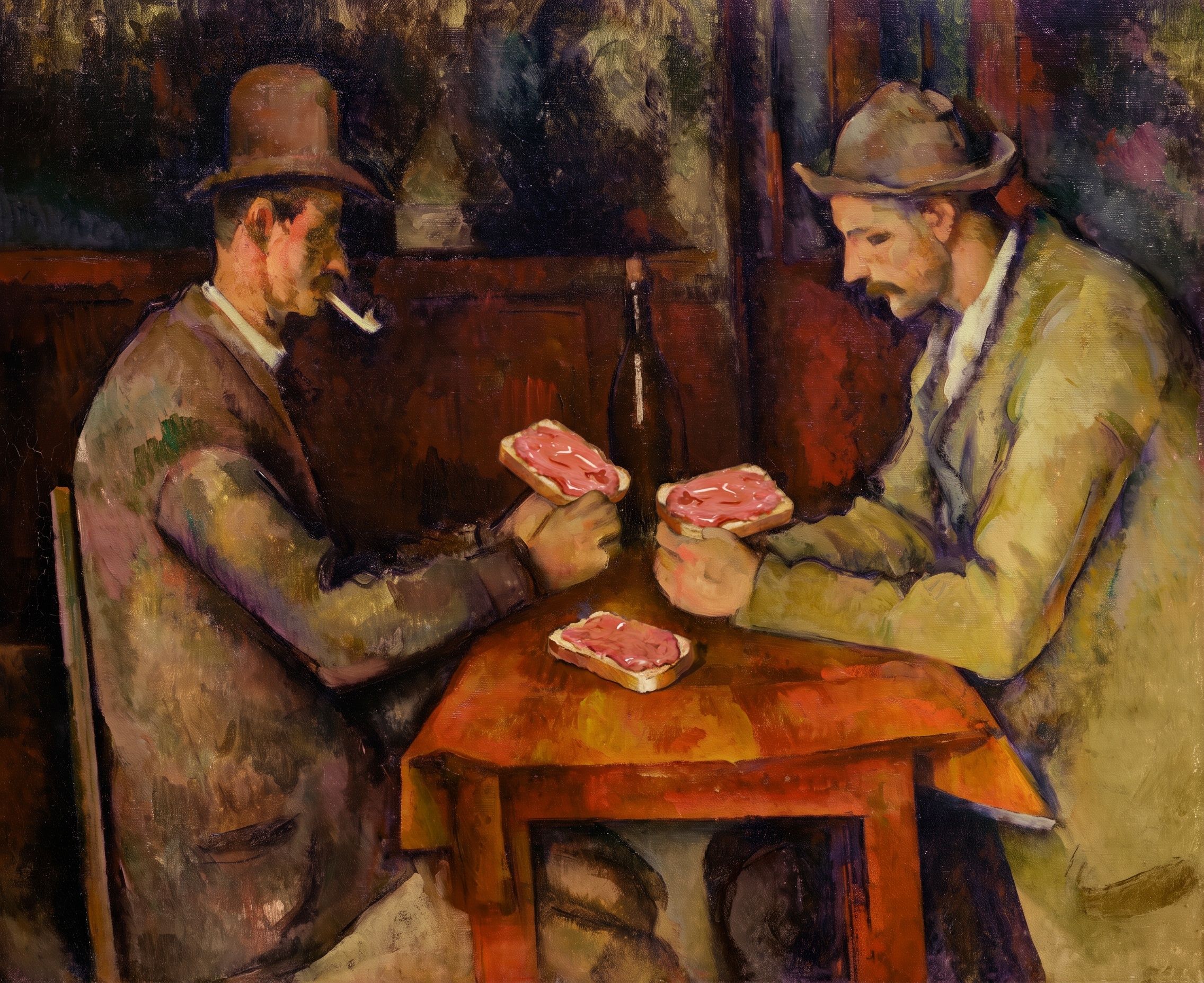 De kaartspelers, inzet: toast, naar Paul Cézanne, ca. 1893