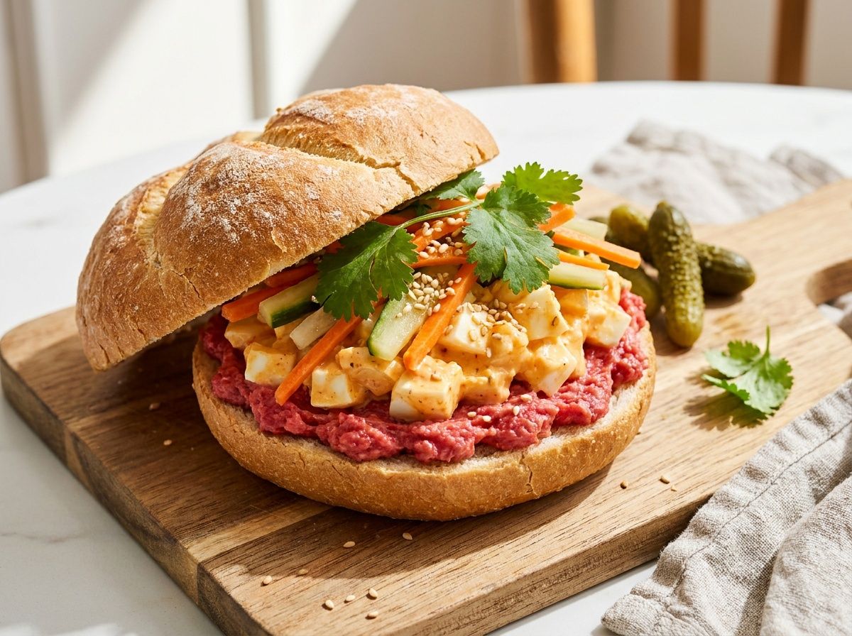 Kaiserbroodje met sriracha-eiersalade