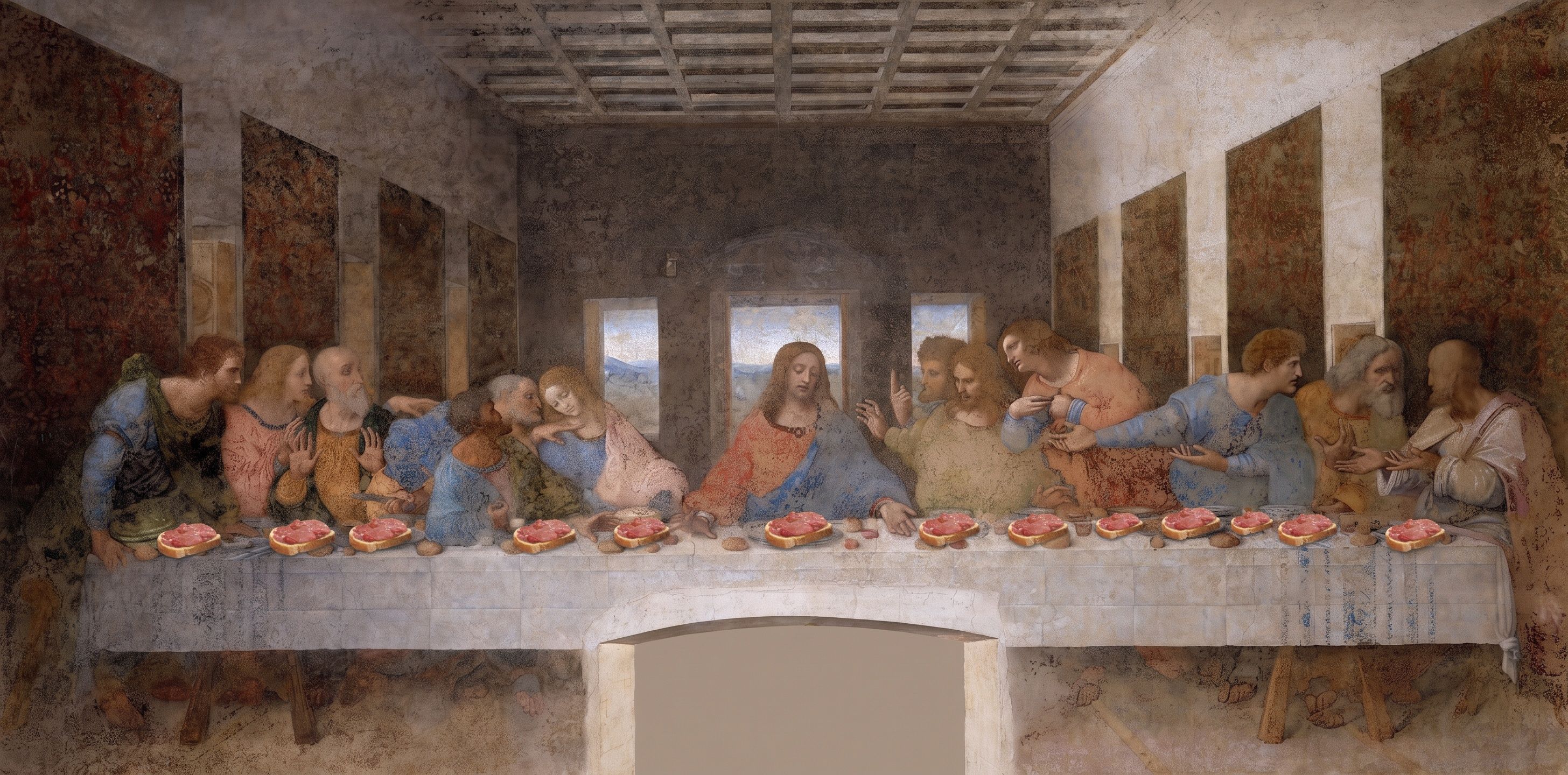 Het Laatste Avondmaal (dertien toastjes), naar Leonardo da Vinci, ca. 1498